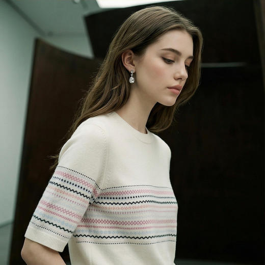 King Deer/鹿王撞色条肩扣针织T恤圆领显瘦舒适上衣早春L805045 商品图1