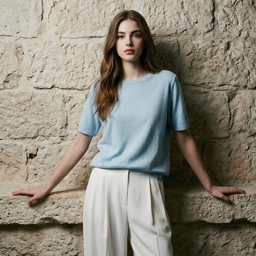 PALUOPO/PL【桑蚕丝混纺】天丝 T 恤女夏季新款宽松显瘦冰感上衣ES250952M 商品图14