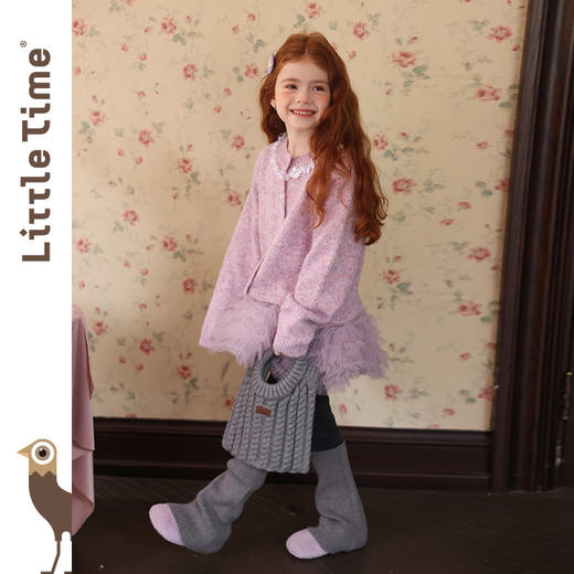 littletime女童裤子秋冬新Y2K加绒针织堆堆袜灰色保暖打底裤 商品图3