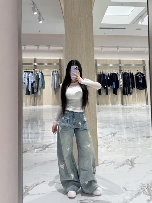 311-3 一步到位底裤价 超吸睛 ann蝴蝶刺绣 阔腿牛仔裤 炒鸡时髦 商品图9