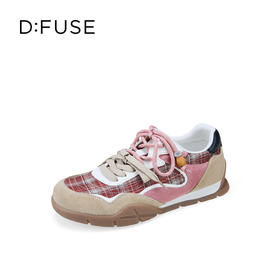 Dfuse迪芙斯2026春季新款反绒皮格纹拼接双鞋带复古德训鞋运动鞋DFE1112137