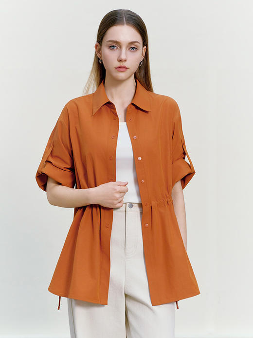 【五分袖衬衫款外套】26年春夏新品女士收腰系带中长款小外套 商品图1