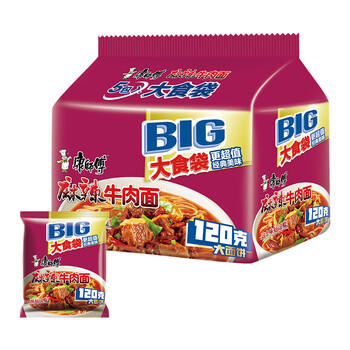 康师傅方便面 大食袋麻辣牛肉面五连包143g*5 泡面袋装速食 方便食品 /粮油调味 /方便食品 /方便面 商品图3