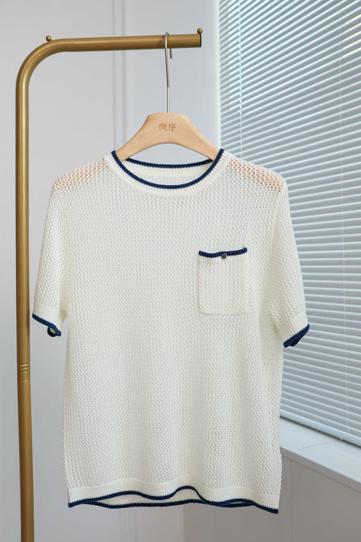 织恋|撞色镂空短袖羊毛衫 商品图0