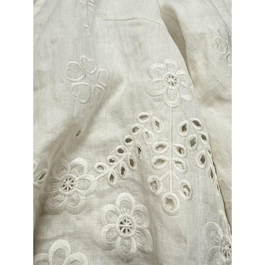 售罄不补｜摩纳哥之旅100天然亚麻V领法式长袖小衫 镂空刺绣重磅工艺 南法氛围感 商品图8