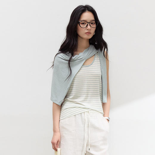 【2026夏季新品】醋酸亚麻・中线背心 丝滑凉感莱赛尔宽松吊带时尚内搭条纹春夏打底衫 商品图1