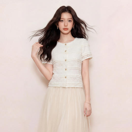 奢姿大码女装2026新款胖妹妹夏季蕾丝镂空花边上衣小香风短袖衬衫9962254519 商品图1
