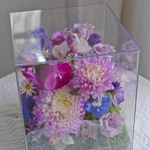《槿紫》蝴蝶兰牡丹菊海洋之歌亚克力礼盒长25×宽25×高27（cm） 商品图1