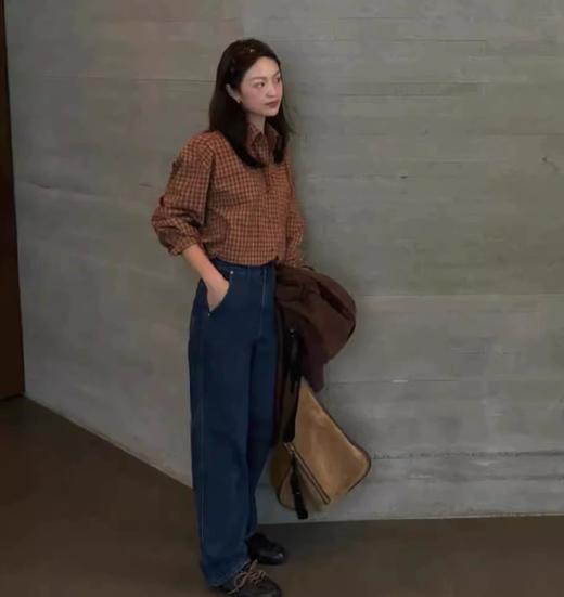 老米优品🎈3-5天！韩代同款。春日本命衬衫！《焦糖南瓜色🎃100%新疆棉  细格纹衬衫》单穿慵懒，叠搭时髦~经典小格纹肌理，低调高级，比大格纹更显瘦！CY260311A 商品图0