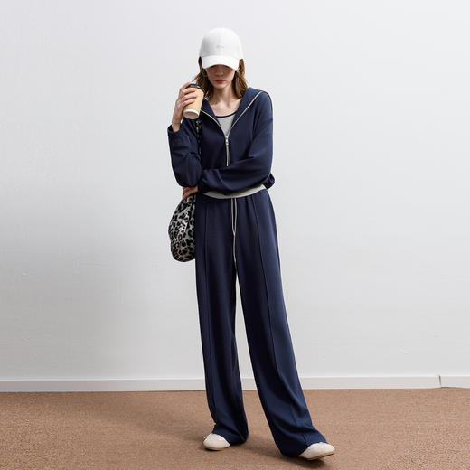 三彩2026春季新款休闲三件套海军领外套T恤直筒裤套装长裤M 商品图3