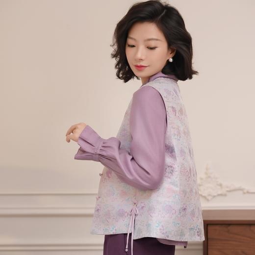 西子/三全福满非遗宋锦古钱三多重工盘扣系带紫色马甲/MJTJ1075 商品图2