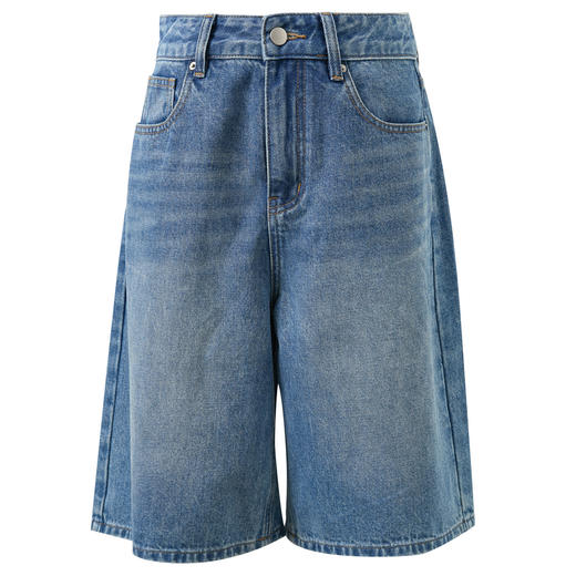 三彩2026夏季新款美式复古休闲牛仔裤高腰宽松阔腿裤五分裤中裤M 商品图4