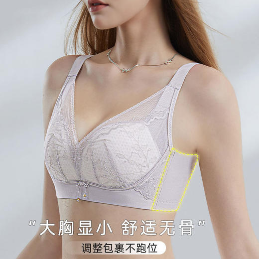 ZYQ-553  无侧骨内衣薄款透气全罩杯舒适性感蕾丝防下垂调整型大胸显小文胸（单件） 商品图0