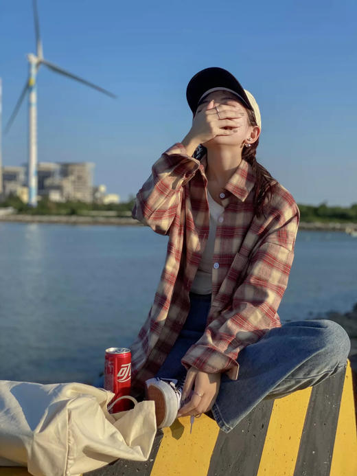 春秋磨毛韩国订单美翻格子控衬衫外套开衫 商品图6