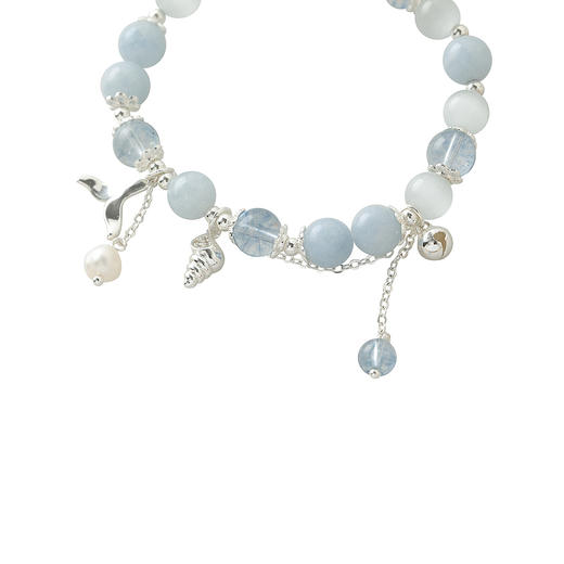 三彩2026新款清新通勤冰透合成海蓝宝猫眼鱼尾海螺小众串珠手串 商品图3