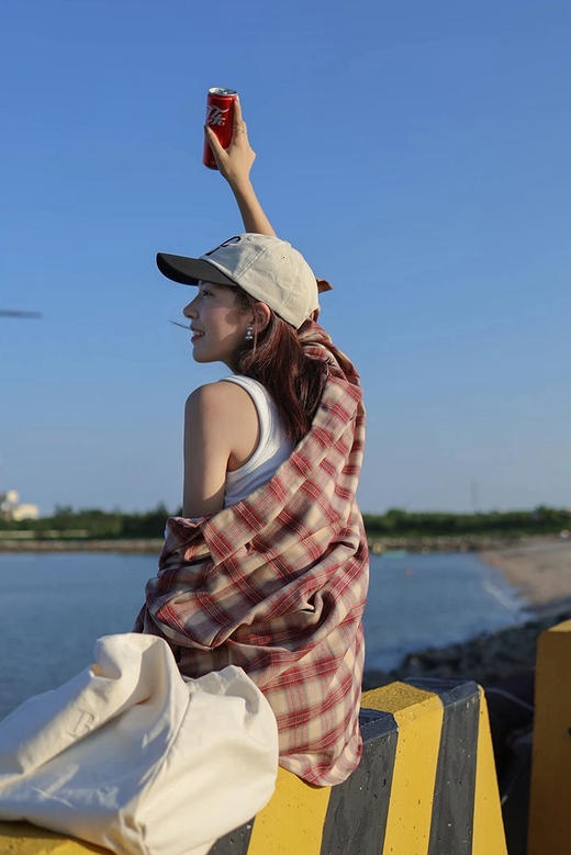 春秋磨毛韩国订单美翻格子控衬衫外套开衫 商品图1