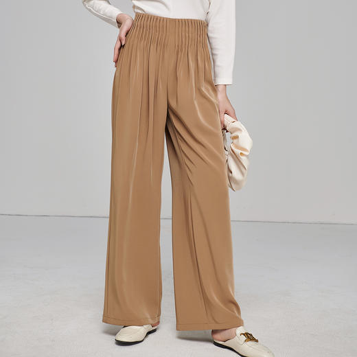 剩M/L 芳外新款百搭通勤高腰长裤显瘦褶皱直筒阔腿休闲裤女8D22CH1392 商品图3