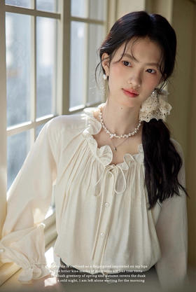 法式浪漫春日花朵领丝绵衬衫温雅舒心