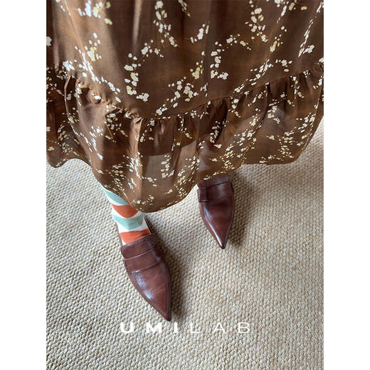 UMILAB｜梧桐树*100%砂洗桑蚕丝立领衬衫+松紧腰半裙复古印花套装BE292V 商品图2