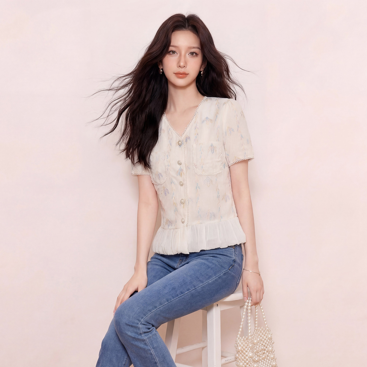 奢姿大码女装2026夏季胖妹妹时尚碎花刺绣上衣气质甜妹轻社交小衫9962294593