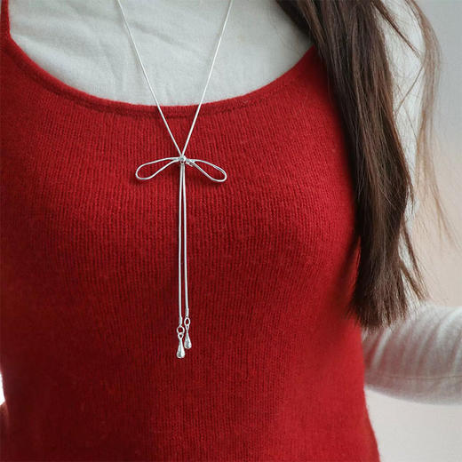 新款百搭甜美简约蝴蝶结项链毛衣链-纪念日百货门店同款 163594229 商品图2