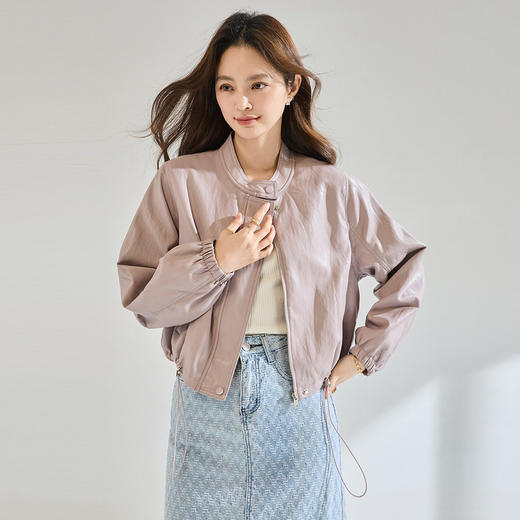 「高货sh」全新升级【铂金会员404/天猫539/差价135】(00841)洛诗琳气质立领抽绳pu皮衣短外套女2026春季气质休闲夹克 商品图2