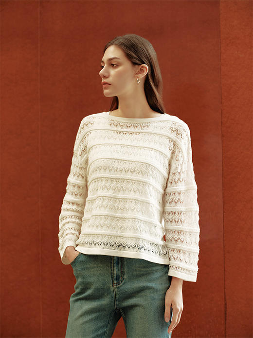 【镂空针织套衫】26年春夏新品女士棉+桑蚕丝时尚毛衣 商品图2