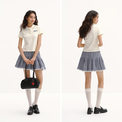 商场同款|森马POLO衫女夏季修身拼接格纹2026新款温柔小个子衣服 商品图4