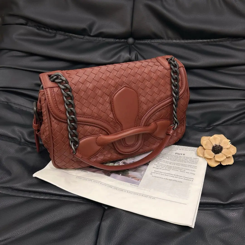 Bv rialto 编织 牛皮 酒红 单肩包