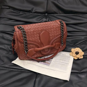 Bv rialto 编织 牛皮 酒红 单肩包