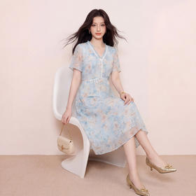 奢姿大码女装2026夏季胖妹妹时尚V领碎花连衣裙气质减龄清新长裙9962860063