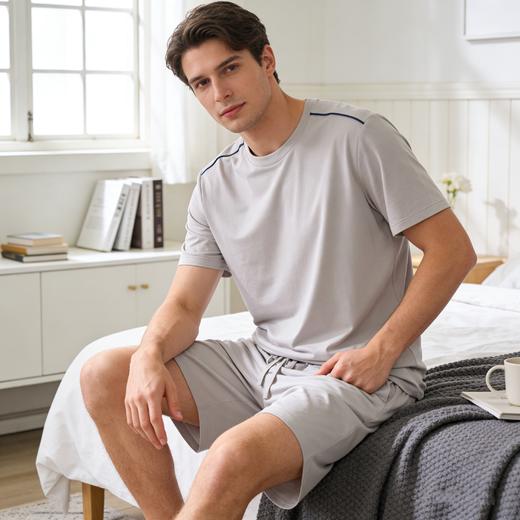 【50S椰油莫代尔系列】SCHIESSER德国舒雅男士圆领短袖短裤套装（莫代尔+粘纤）35/22929H 商品图2