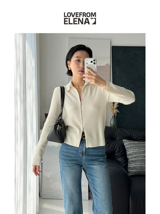 「Elena春日上新」羊毛混纺 简约百搭款 Polo领拉链开衫 商品图1