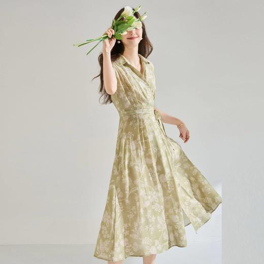 「高货sh」全新升级【铂金会员266/天猫359/差价93】(01806)洛诗琳法式淡雅印花衬衫裙2026春夏收腰显瘦无袖系带裙 商品图0