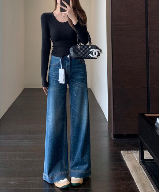 SYJ8601烫钻高腰牛仔裤 商品图0