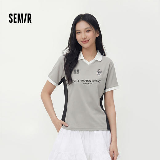 森马POLO衫女夏季纯棉宽松质感拼色图案印花运动风球衣风潮酷上衣 商品图1