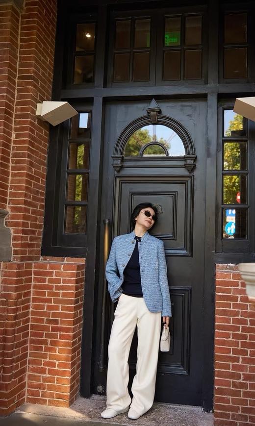 LP订制小立领中式蓝色多瑙河羊毛桑蚕丝亚麻羊绒外套 商品图6