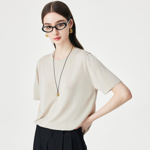 PALUOPO/PL【桑蚕丝混纺】天丝 T 恤女夏季新款宽松显瘦冰感上衣ES250952M 商品图8
