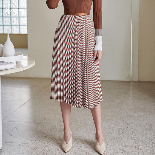剩M/L/XL 米思阳新款时尚气质中长款百褶裙高腰显瘦半身裙1M21AI0538 商品图0