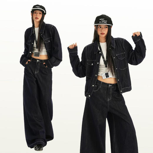 西遇美式复古牛仔裤女2026年春季新款原牛色宽松直筒垂感拖地裤SS060198 商品图1