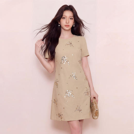 奢姿大码女装2026夏季胖妹妹时尚钻饰花朵圆领连衣裙气质减龄裙子9962860071 商品图0