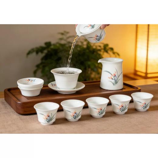 汉茗 兰为王者香茶具套装 1套（三才盖碗*1，公道杯*1，茶杯*6，茶漏*1，盖置*1） 商品图1