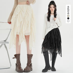 西遇设计感不规则半身裙女2026年春季新款法式荷叶边中长裙纱裙SS060200