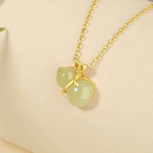葫芦纯银925和田玉项链，国潮新中式爱心锁骨链ins风福禄双全吊坠D1395 商品图3