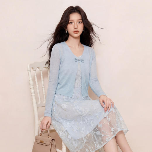 奢姿大码女装2026夏季胖妹妹时尚蝴蝶结V领针织开衫气质减龄9862354583A 商品图2