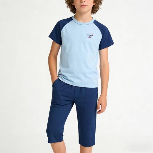 【天丝棉】舒雅童装男童短袖七分裤家居套装  64%莱赛尔 27.4%棉 8.6%氨纶 3B/26373H 商品图1