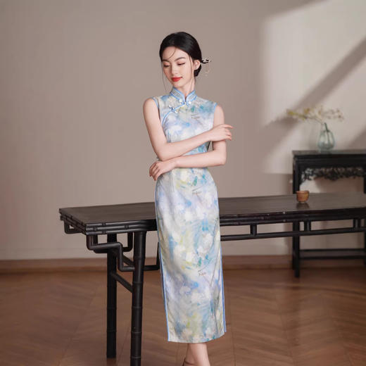 无袖中式荷花中长款，年轻款旗袍XL1770 商品图1