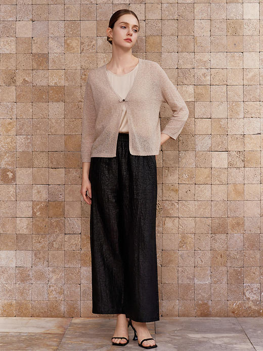 【一粒扣棉麻开衫】26年春夏新品女士V领镂空款针织小外套 商品图2