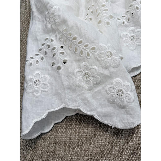 售罄不补｜摩纳哥之旅100天然亚麻V领法式长袖小衫 镂空刺绣重磅工艺 南法氛围感 商品图7