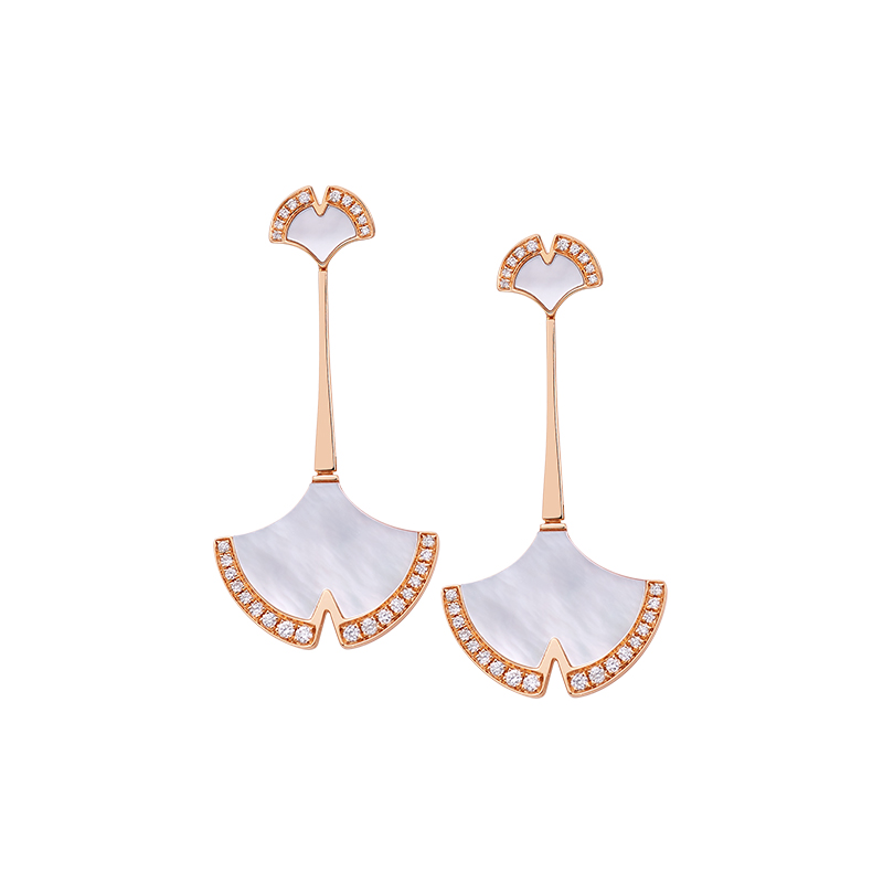 ［东方幸趣］18K玫瑰金贝母镶钻耳饰#迎幸